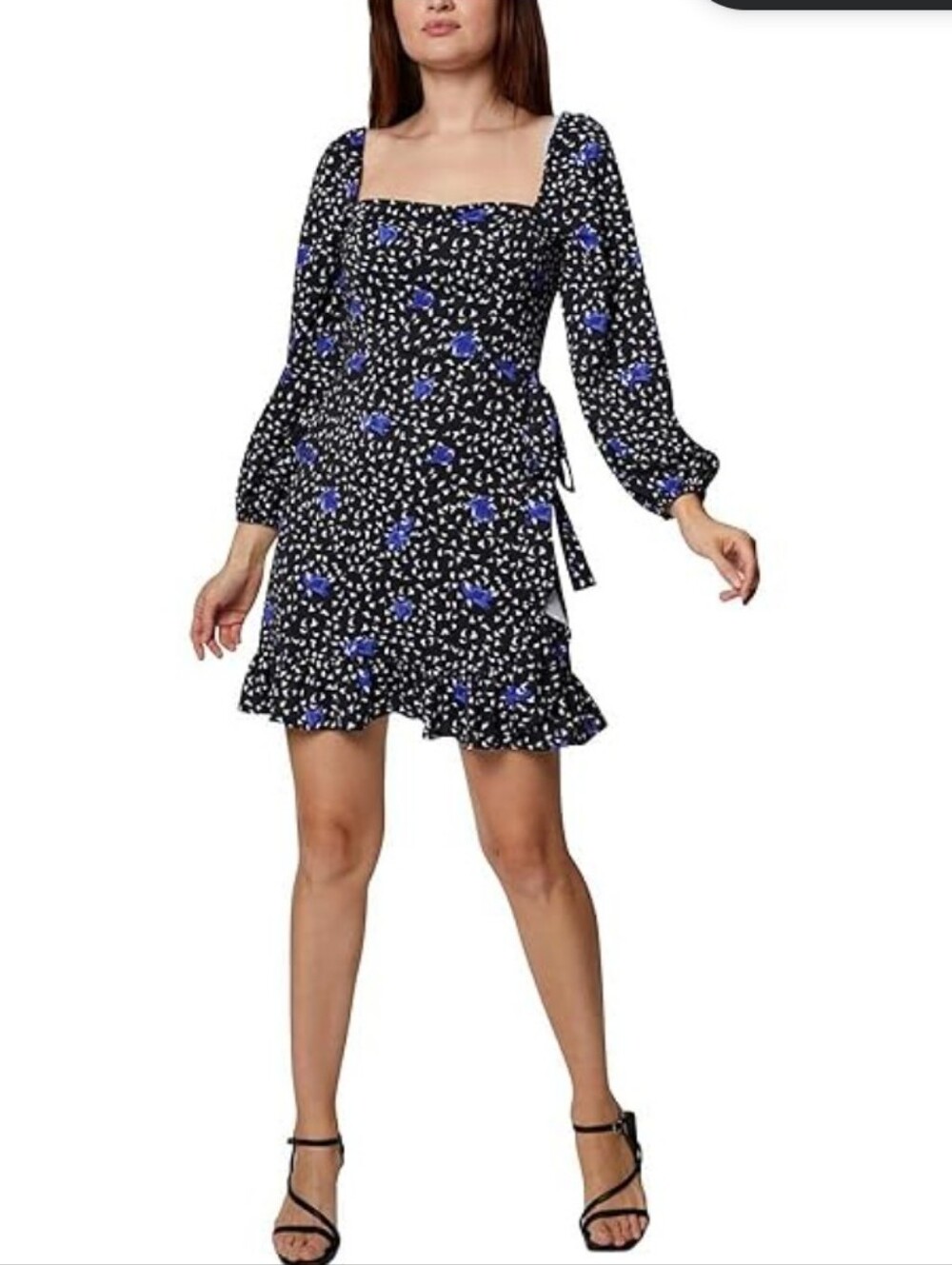 509-BCBGeneration Black Midi Dress with‎ Blue Floral Print